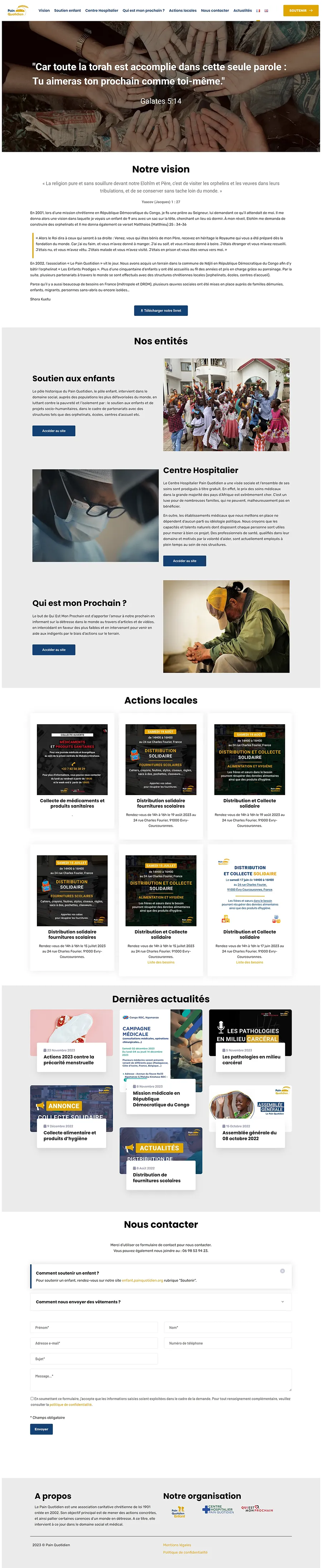 capture d'écran du site WordPress d'une association